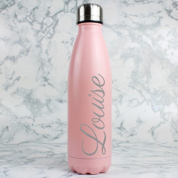 Personalised Pink Metal Insulated Drinks Bottle: 1 - Water Bottles By Gift Moments