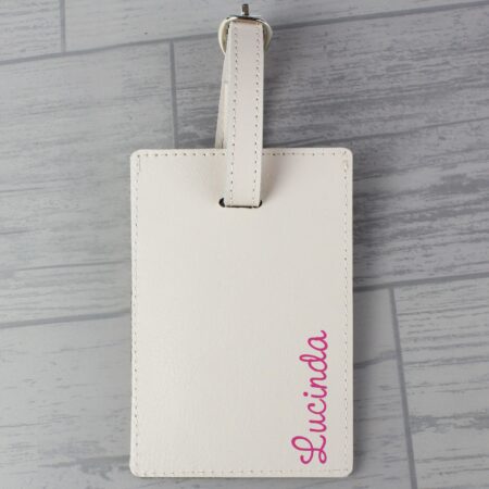 Personalised Pink Name Cream Luggage Tag: 4 - Luggage Tags By Gift Moments