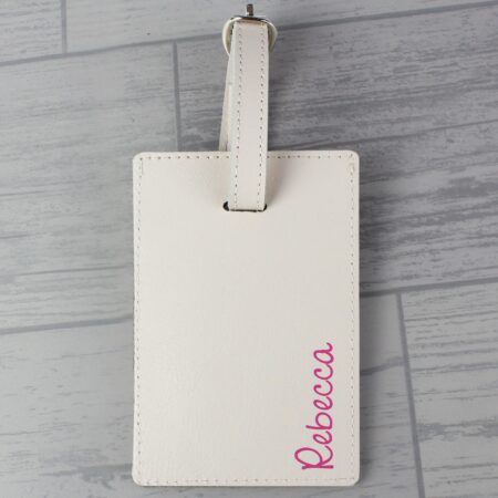 Personalised Pink Name Cream Luggage Tag: 3 - Luggage Tags By Gift Moments