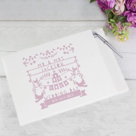 Personalised Pink Papercut Style Hardback Guest Book & Pen: 1 - Guest Books By Gift Moments