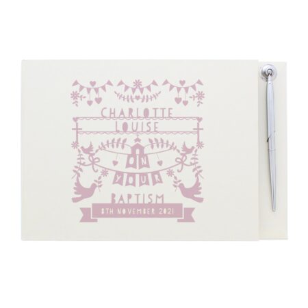 Personalised Pink Papercut Style Hardback Guest Book & Pen: 2 - Guest Books By Gift Moments