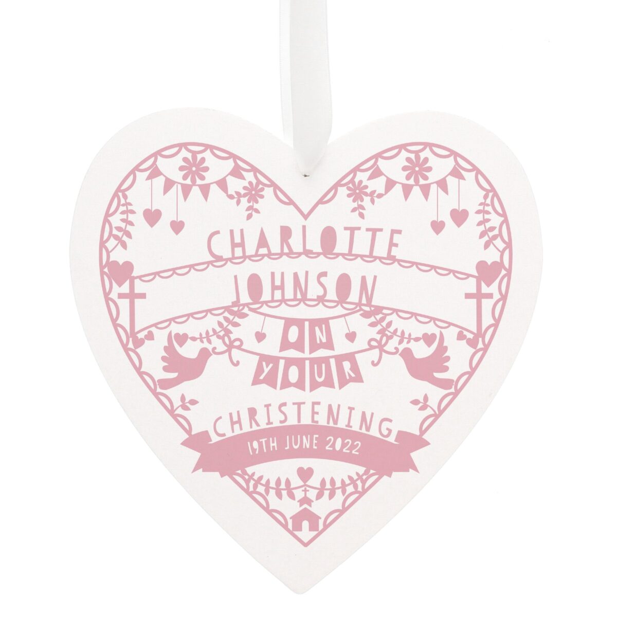 Personalised Pink Papercut Style Large Wooden Heart: 4 - Decorations By Gift Moments