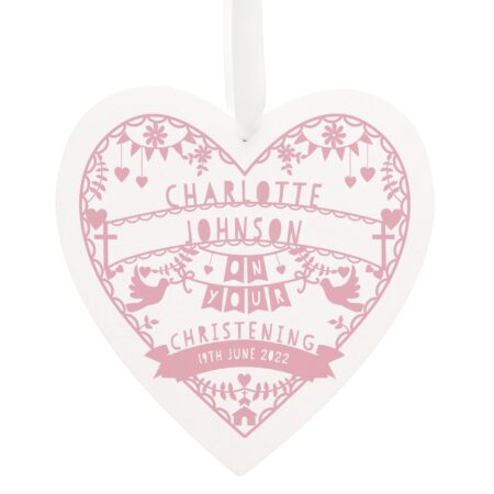 Personalised Pink Papercut Style Large Wooden Heart: 4 - Decorations By Gift Moments