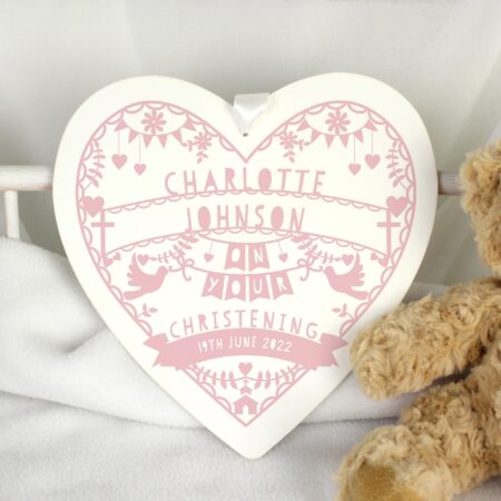 Personalised Pink Papercut Style Large Wooden Heart: 1 - Decorations By Gift Moments