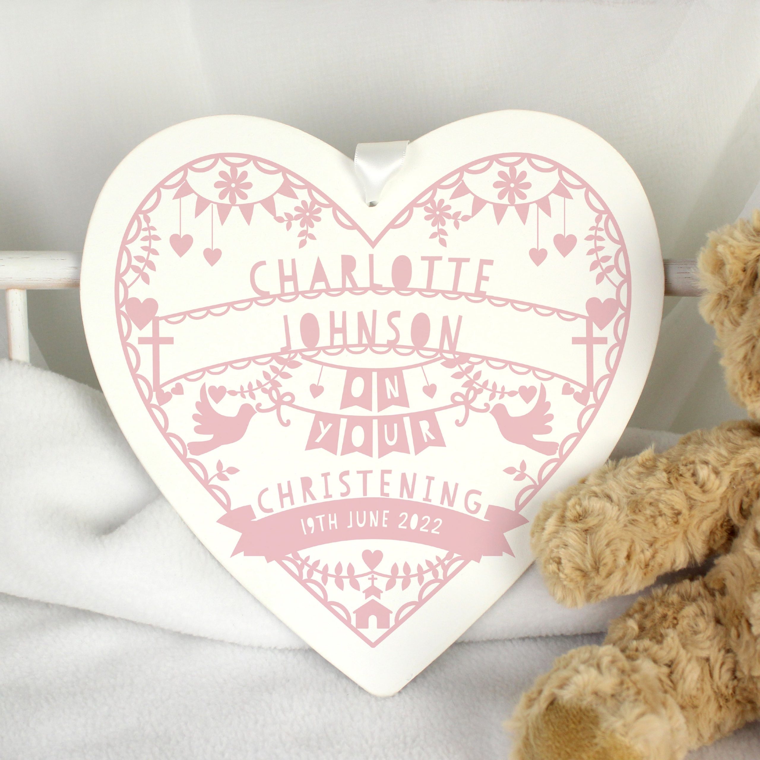 Personalised Pink Papercut Style Large Wooden Heart: 1 - Decorations By Gift Moments