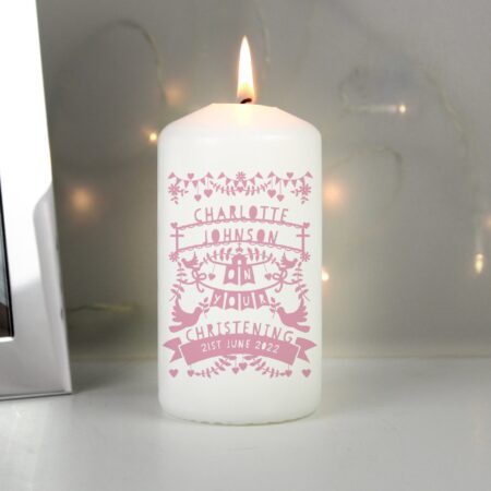Personalised Pink Papercut Style Pillar Candle: 4 - Candles By Gift Moments