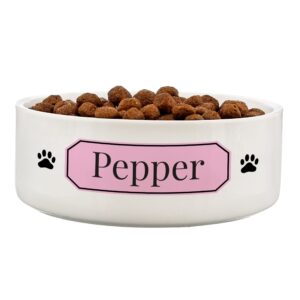 Personalised Pink Plaque 14cm Medium Pet Bowl: 2 - Pet Products By Gift Moments
