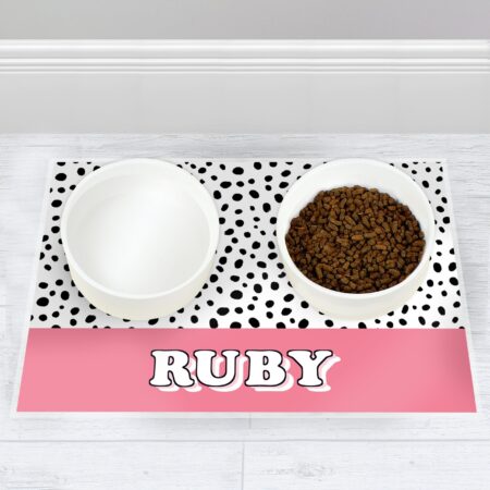 Personalised Pink Spots Dog Pet Bowl Mat: 2 - Pet Products By Gift Moments