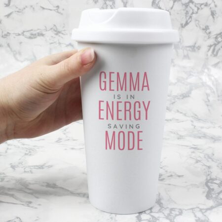 Personalised Pink Text Slogan Insulated Reusable Eco Travel Cup: 5 - Travel Mugs By Gift Moments
