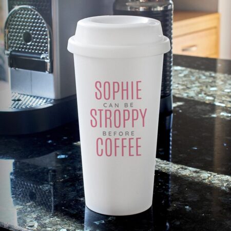 Personalised Pink Text Slogan Insulated Reusable Eco Travel Cup: 4 - Travel Mugs By Gift Moments