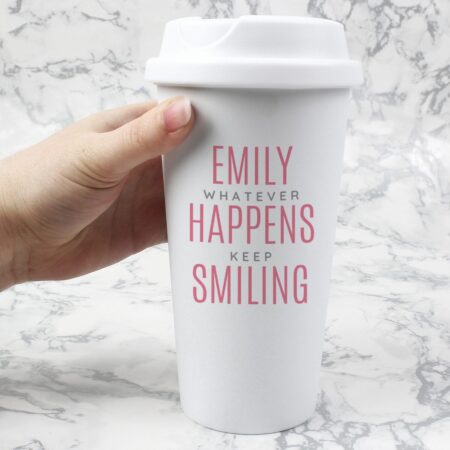 Personalised Pink Text Slogan Insulated Reusable Eco Travel Cup: 1 - Travel Mugs By Gift Moments