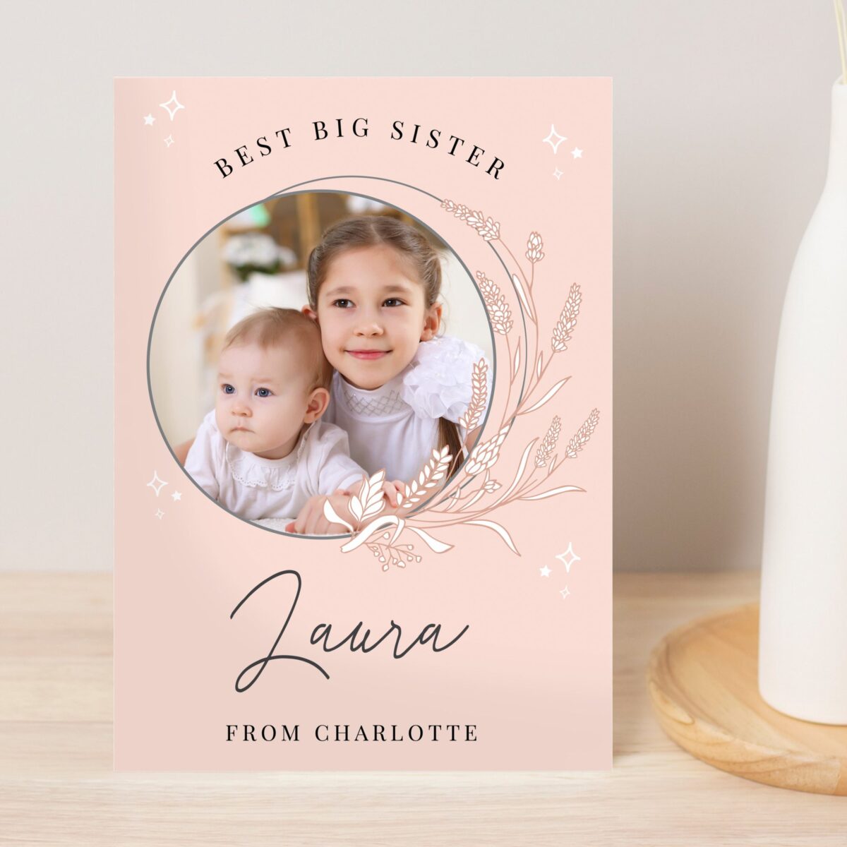 Personalised Pink Wreath Photo Upload Greeting Card: 2 - Greeting Cards By Gift Moments