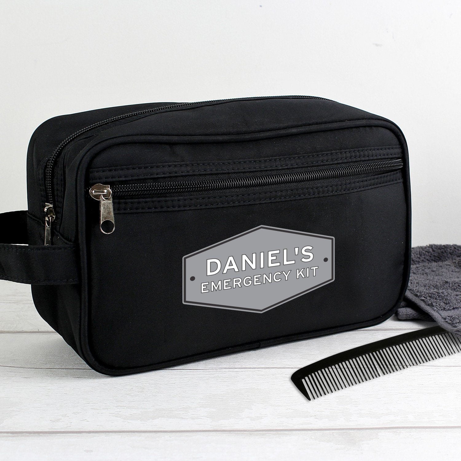 Personalised Plaque Black Toiletry Bag: 1 - Toiletry & Makeup Bags By Gift Moments