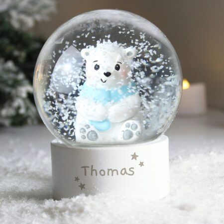 Personalised polar bear name snow globe