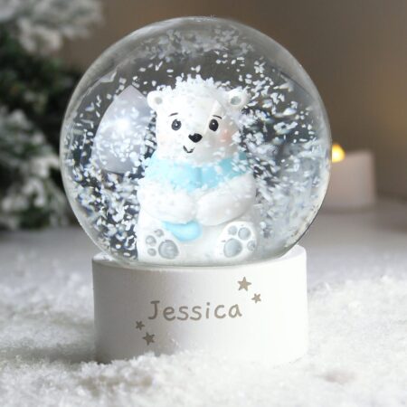 Personalised polar bear name snow globe