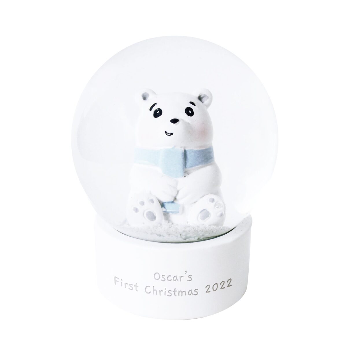 Personalised polar bear name snow globe