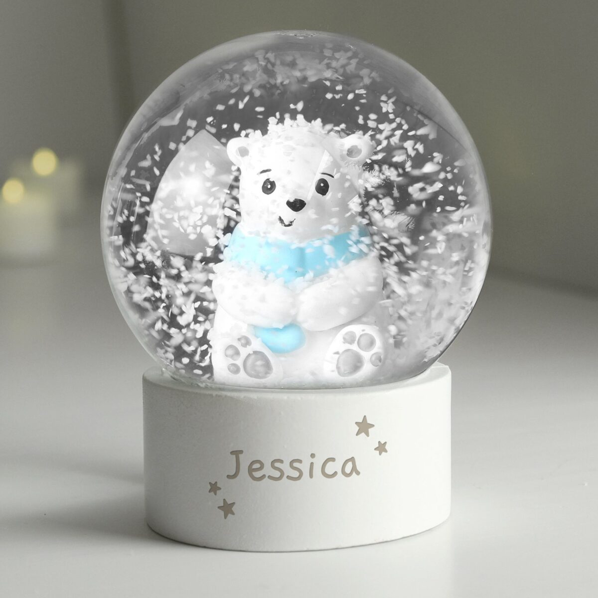 Personalised polar bear name snow globe