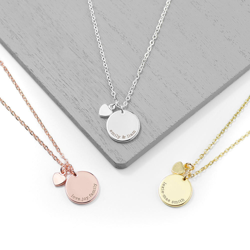 Personalised Polished Heart and Disc Necklaces: 1 - Rose Gold - Necklaces By Gift Moments
