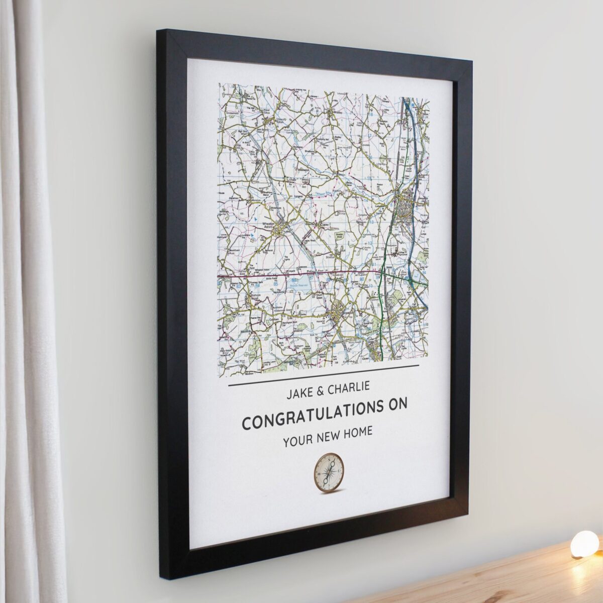Personalised Present Day Map Compass Framed Prints: 5 - Framed Prints By Gift Moments