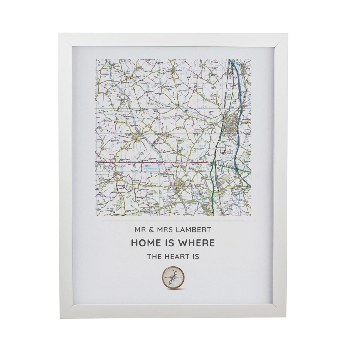 Personalised Present Day Map Compass Framed Prints: 9 - Framed Prints By Gift Moments