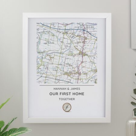 Personalised Present Day Map Compass Framed Prints: 3 - White - Framed Prints By Gift Moments