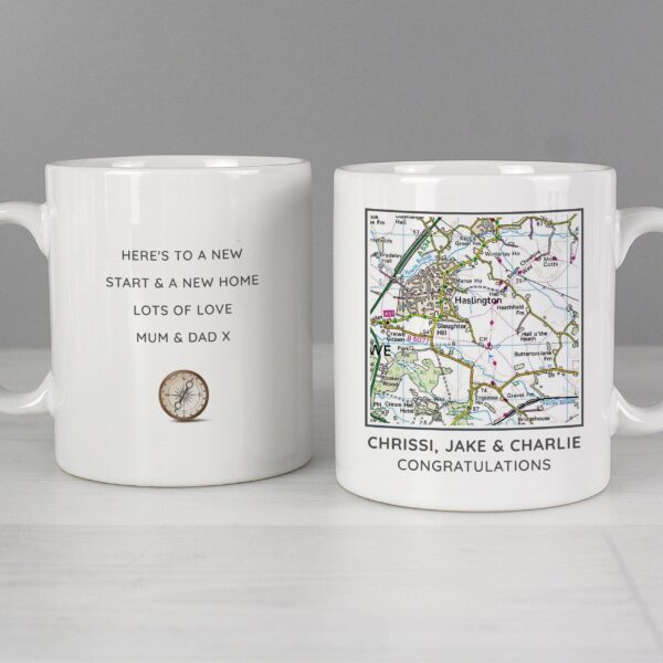 Personalised Present Day Map Compass Mug: 2 - Mugs By Gift Moments