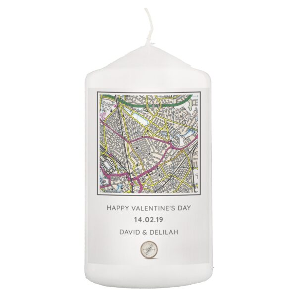 Personalised Present Day Map Compass Pillar Candle: 2 - Candles By Gift Moments