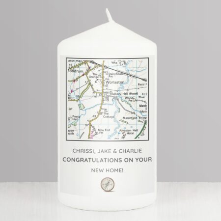 Personalised Present Day Map Compass Pillar Candle: 3 - Candles By Gift Moments