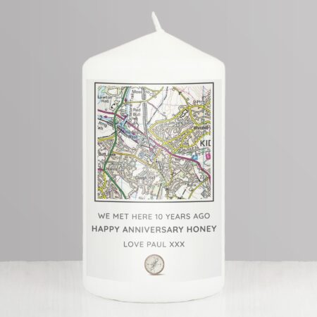 Personalised Present Day Map Compass Pillar Candle: 4 - Candles By Gift Moments