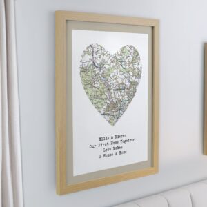 Personalised Present Day Map Heart Framed Prints: 4 - Framed Prints By Gift Moments