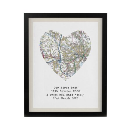 Personalised Present Day Map Heart Framed Prints: 9 - Framed Prints By Gift Moments