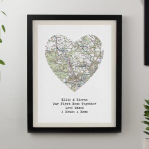 Personalised Present Day Map Heart Framed Prints: 2 - Black - Framed Prints By Gift Moments