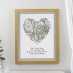 Personalised Present Day Map Heart Framed Prints: 1 - Oak - Framed Prints By Gift Moments