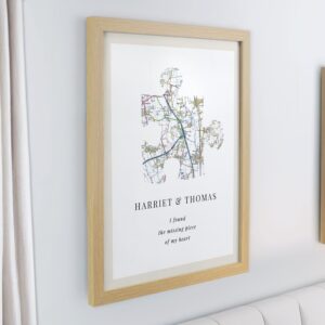 Personalised Present Day Map Puzzle Piece Framed Prints: 4 - Framed Prints By Gift Moments