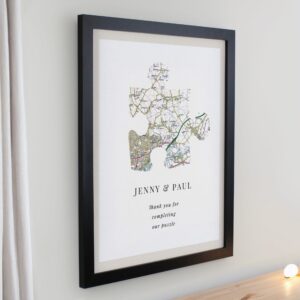 Personalised Present Day Map Puzzle Piece Framed Prints: 5 - Framed Prints By Gift Moments