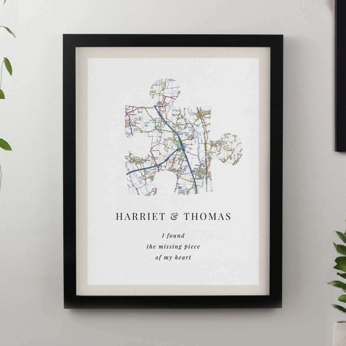 Personalised Present Day Map Puzzle Piece Framed Prints: 2 - Black - Framed Prints By Gift Moments