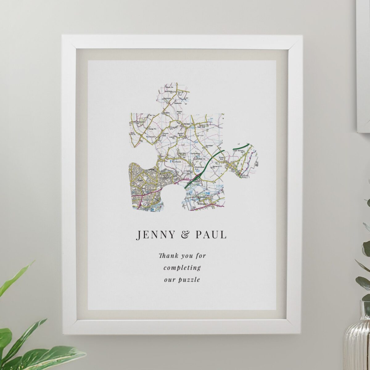 Personalised Present Day Map Puzzle Piece Framed Prints: 3 - White - Framed Prints By Gift Moments