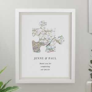 Personalised Present Day Map Puzzle Piece Framed Prints: 3 - White - Framed Prints By Gift Moments