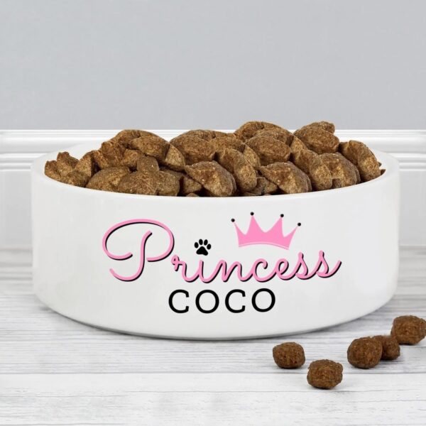 Personalised Princess 14cm Medium Ceramic White Pet Bowl: 1 - Pet Products By Gift Moments