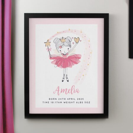 Personalised Princess Ballerina Framed Prints: 2 - Black - Framed Prints By Gift Moments