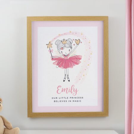 Personalised Princess Ballerina Framed Prints: 1 - Oak - Framed Prints By Gift Moments