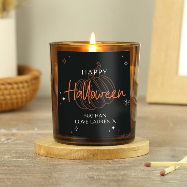 Personalised Pumpkin Amber Glass Candle: 2 - Candles By Gift Moments