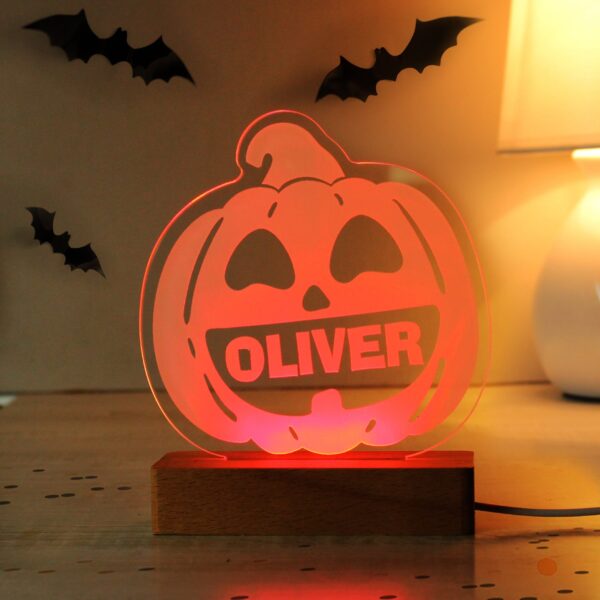 Personalised Pumpkin Wooden LED Light: 1 - LED Lighting By Gift Moments