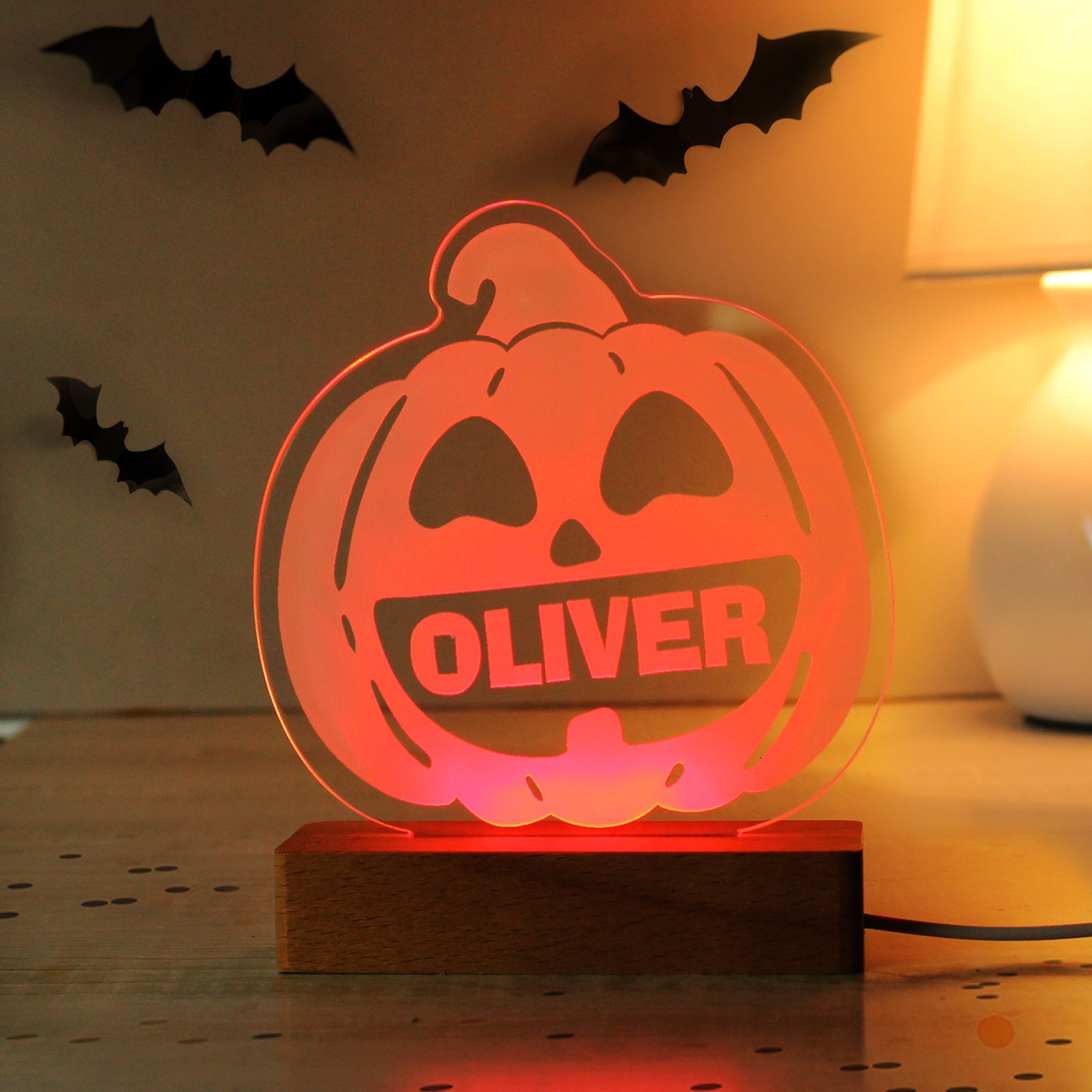 Personalised Pumpkin Wooden LED Light: 1 - LED Lighting By Gift Moments