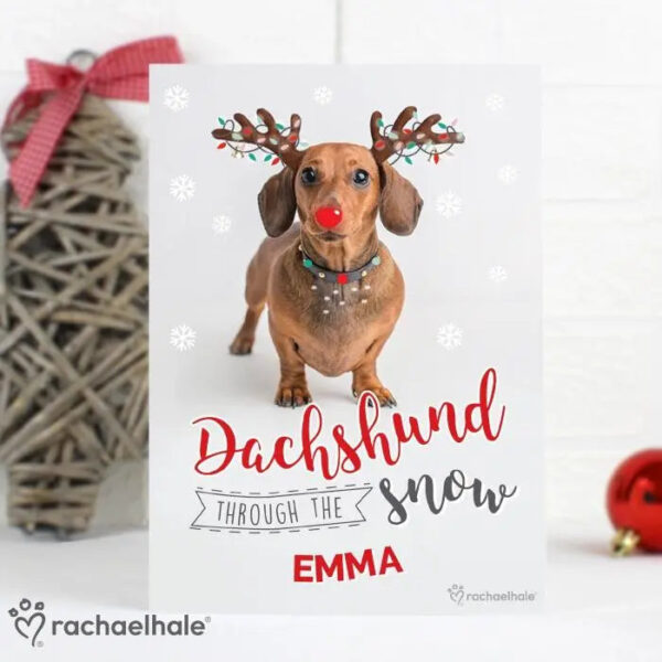 Personalised Rachael Hale Christmas Dachshund Through the Snow Card: 1 - Greeting Cards By Rachael Hale