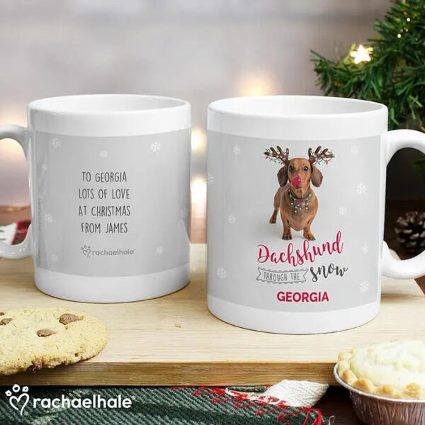 Personalised Rachael Hale Christmas Dachshund Through the Snow Mug: 2 - Mugs By Rachael Hale