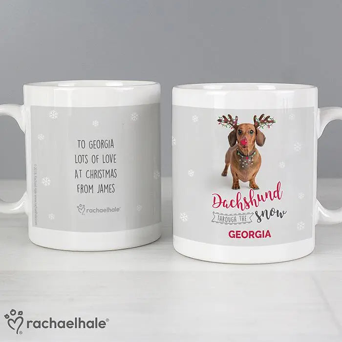 Personalised Rachael Hale Christmas Dachshund Through the Snow Mug: 1 - Mugs By Rachael Hale