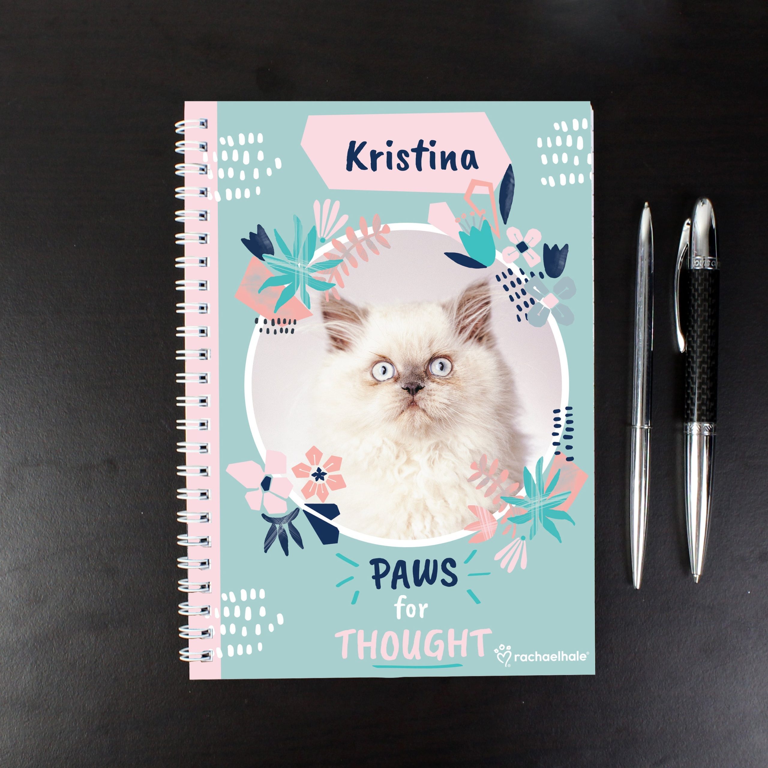 Personalised Rachael Hale ’Paws for Thought’ Cat A5 Notebook: 1 - Notebooks By Rachael Hale