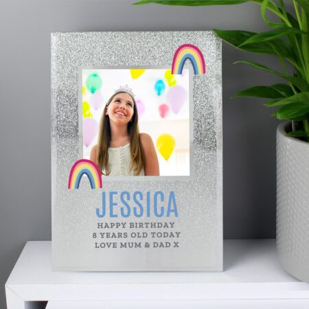 Personalised Rainbow 4x4 Glitter Glass Photo Frame: 1 - Photo Frames By Gift Moments