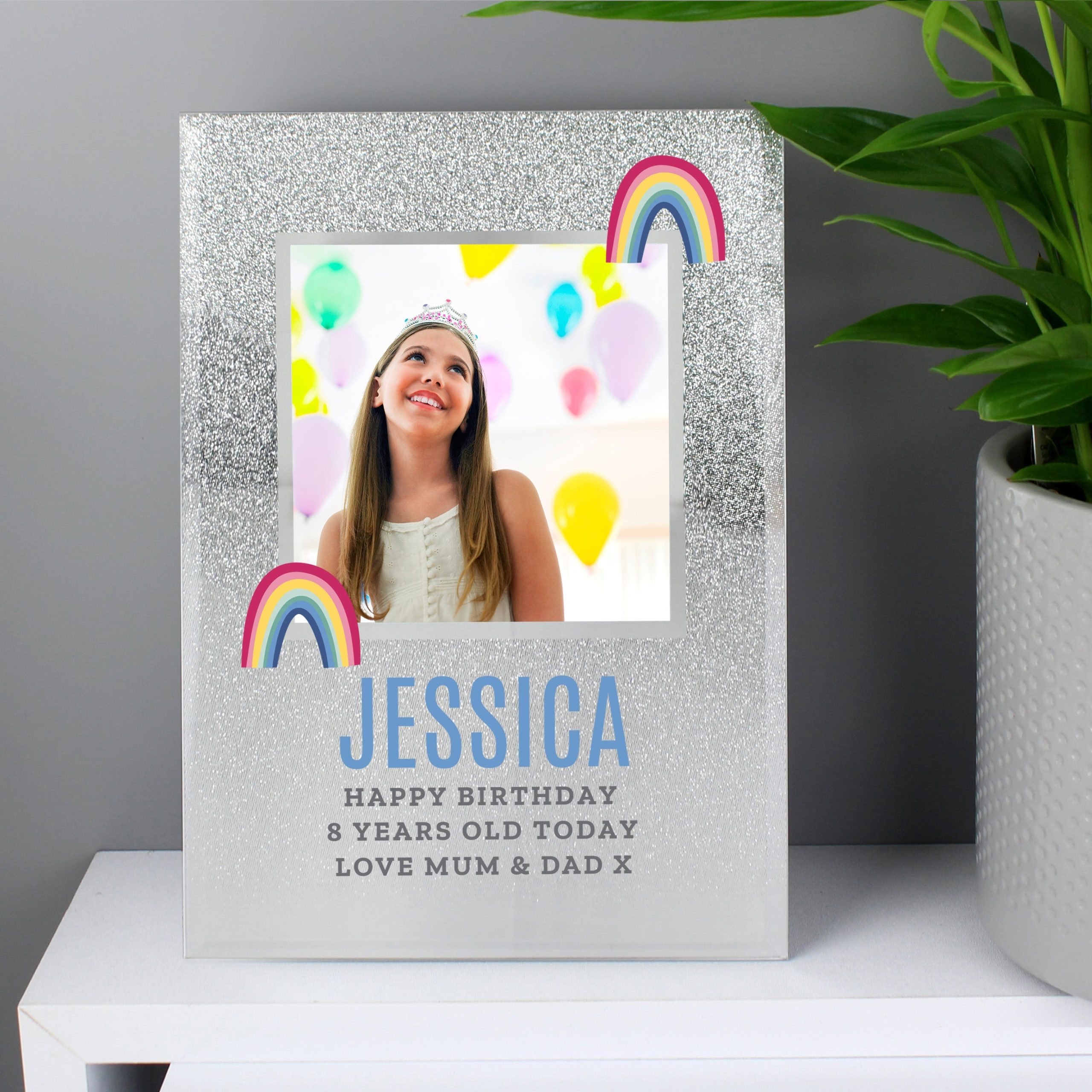 Personalised Rainbow 4x4 Glitter Glass Photo Frame: 1 - Photo Frames By Gift Moments